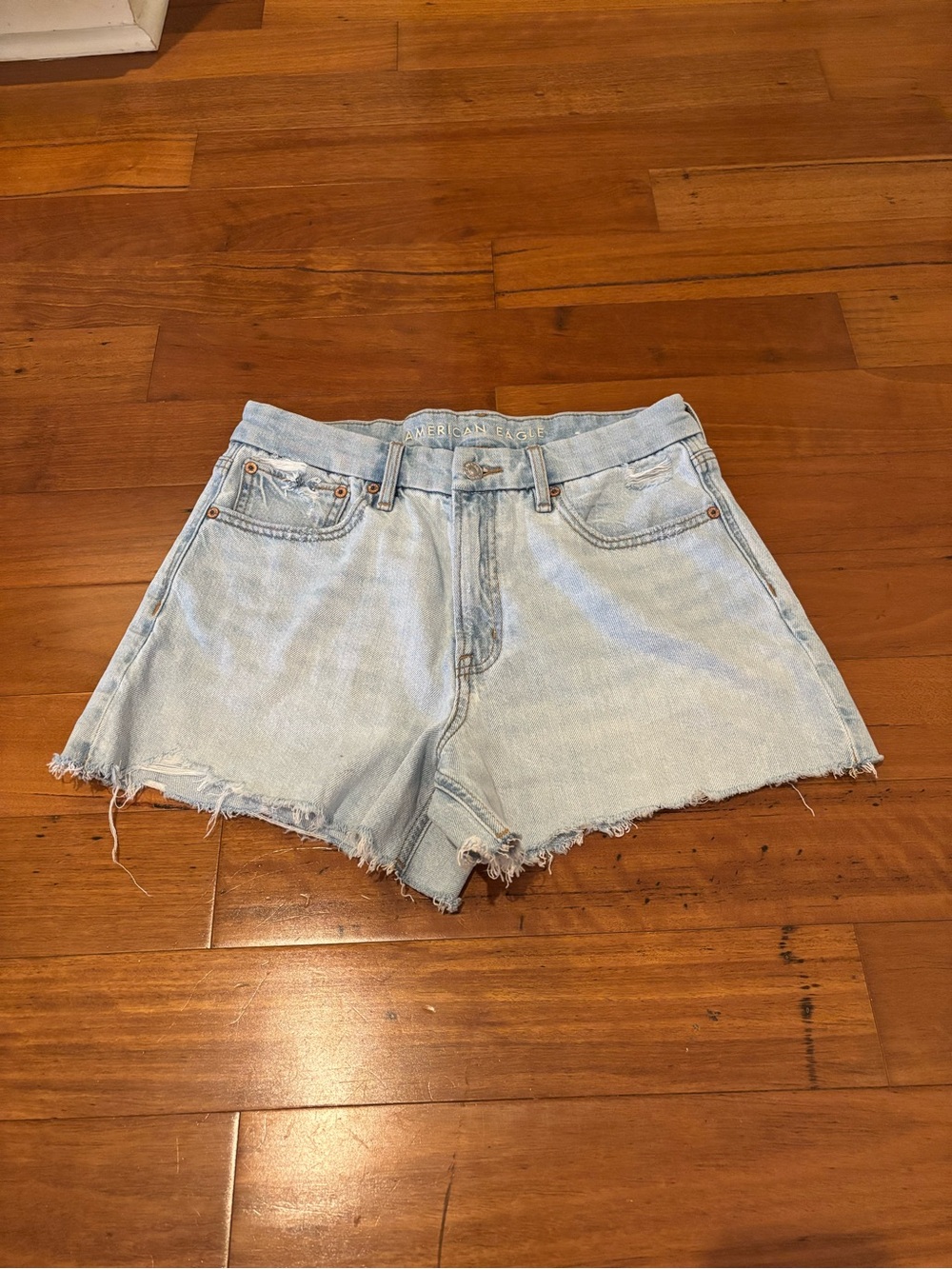 American Eagle Outfitters Light Wash Distressed Denim Shorts - Light Blue
